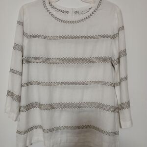 J. Jill White‎ Blouse with Peter Pan Collar and Boxy Fit